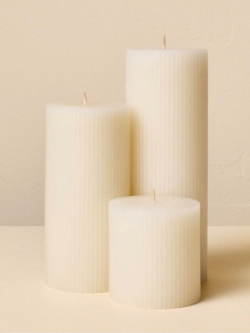 Hearth and Hand with Magnolia Set of 3 Ribbed Pillar Candles - Ivory, LIKE NEW